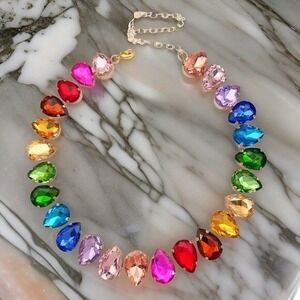 New Rainbow Multicolor Crystal Gemstone Necklace Statement Pride Gay Jewelry